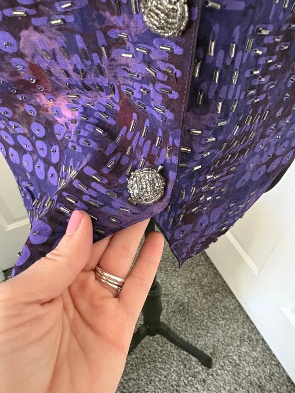 Red’s Threads Vintage Purple Patterned Beaded Button-Front Vest - Picture 4 of 12